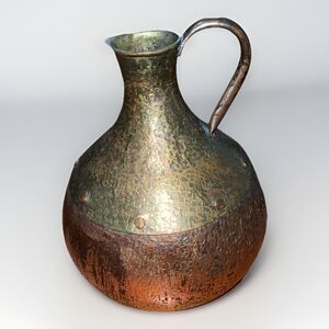 Vintage Hand Hammered Copper & Brass Jug Pitcher 7" Tall Riveted MCM Vase Decor